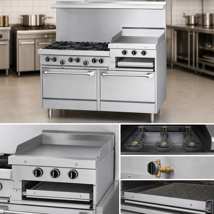 Product image #4 for Garland U.S. Range U Series 60-Inch Gas Restaurant Range with 6 Open Burners, 24-Inch Raised Griddle/Broiler and Double Storage Base