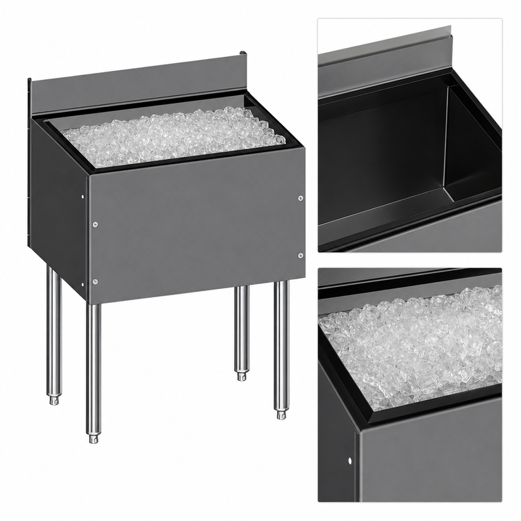 Product image #4 for CHOICE Extra Deep 42-Inch x 19-Inch Stainless Steel Underbar Ice Bin with 10-Circuit Cold Plate, 162 lb. Capacity