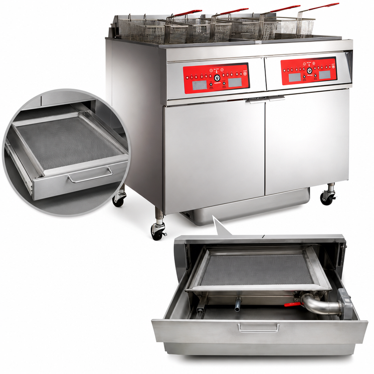 Product image #5 for Vulcan 2ER50AF 2-Battery Free-Standing Electric Fryer with Built-In KleenScreen PLUS Filtration, 50 lb. Per Vat