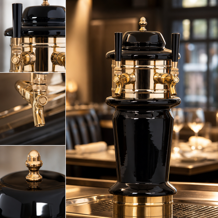 Product image #4 for Glastender Monaco 3-Faucet Glycol-Cooled Draft Dispensing Tower with Polished Brass Finish