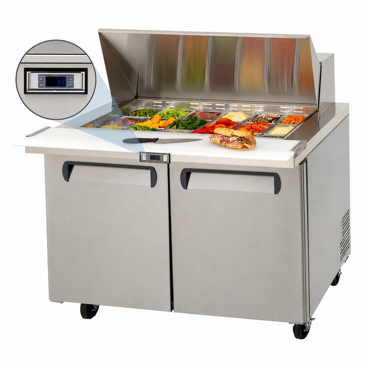 Product image #4 for Migali Competitor Series® 48.2-Inch Two-Section Big Top Refrigerated Sandwich Prep Table, 2-Door, 18-Pan