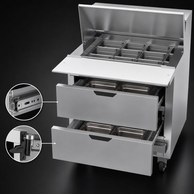 Product image #4 for Beverage-Air 32-Inch Mega Top Refrigerated Sandwich Prep Table with 2 Drawers and 12-Pan Capacity