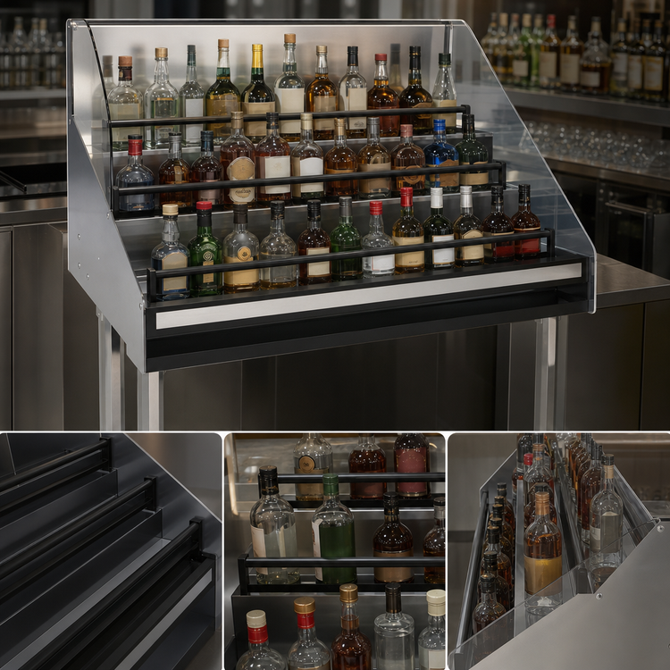 Product image #4 for Glastender 5-Step Freestanding Underbar Liquor Steps with Clear Lift-Off Cover, 30 Inch W x 29 Inch D, Stainless Steel
