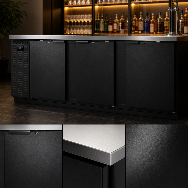 Product image #4 for Continental Refrigerator BB90N 90" Black Enamel Three-Door Refrigerated Back Bar Cooler