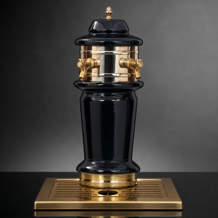 Product image #4 for Glastender Monaco 2-Faucet Air-Cooled Draft Dispensing Tower with Mirror-Finish Drain Pan, Polished Brass