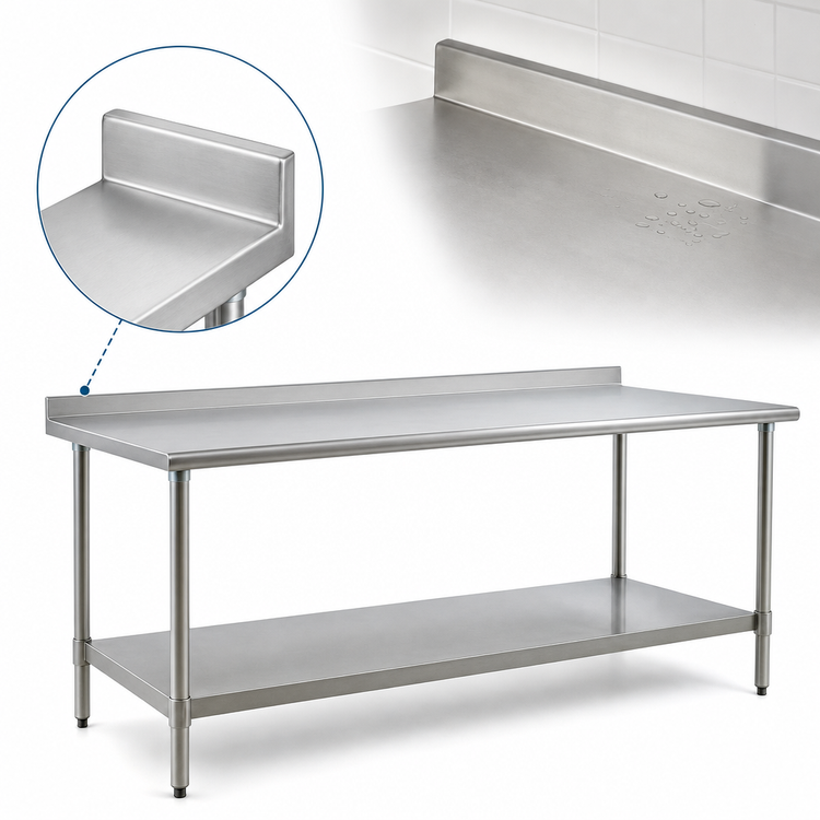 Product image #4 for Budget Series 144-Inch x 24-Inch 430 Stainless Steel Work Table with Rear Upturn and Adjustable Undershelf