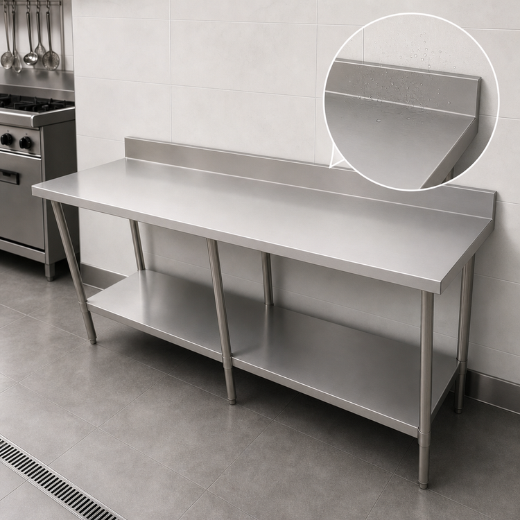 Product image #4 for Omcan USA Stainless Steel Work Table with 4-Inch Backsplash and Undershelf, 84 x 24 x 34 Inches