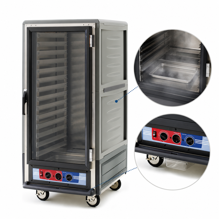 Product image #4 for Metro C5 3 Series Mobile Moisture Heated Holding & Proofing Cabinet, 3/4 Height, Gray Insulation Armour, Full-Length Clear Door, Lip Load Slides