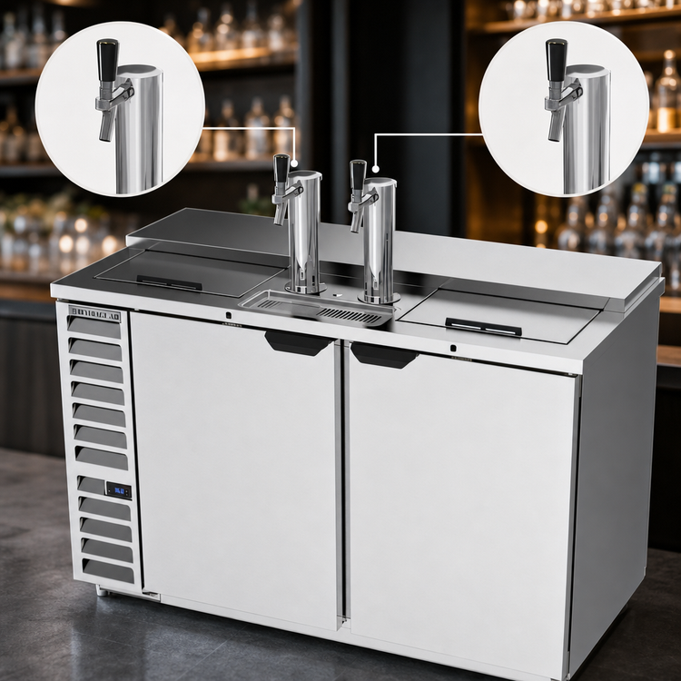 Product image #4 for Beverage-Air 58-Inch Stainless Steel Club Top Direct Draw Beer Dispenser with Dual Single-Faucet Towers, 3 Half-Keg Capacity