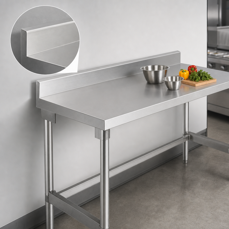 Product image #4 for 84-Inch x 30-Inch Aluminum Work Table with 16-Gauge 304 Stainless Steel Top and 6-Inch Backsplash