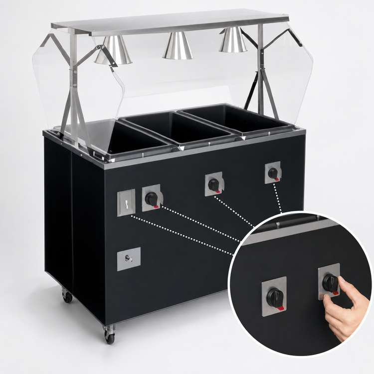 Product image #4 for Vollrath 2-Series Affordable Portable Deluxe 4-Well Mobile Hot Food Station with Buffet Breath Guard
