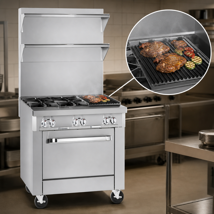 Product image #4 for Southbend Platinum Heavy Duty 36-Inch Gas Range with 4 Open Burners, 12-Inch Charbroiler and Cabinet Base