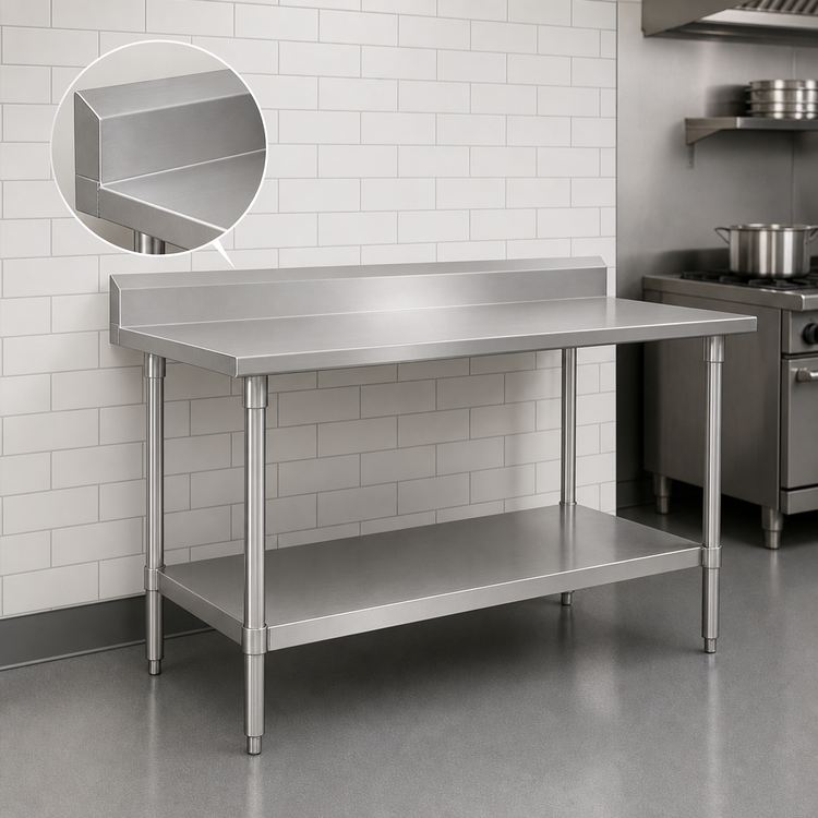 Product image #4 for Stallion 84-Inch W x 30-Inch D Stainless Steel Top Work Table with 5-Inch Backsplash and Undershelf