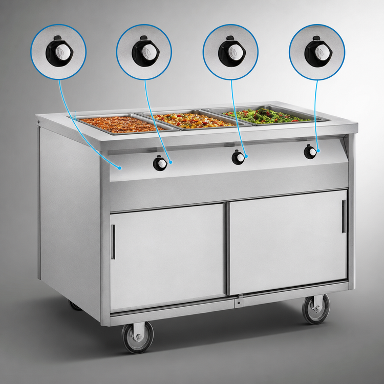 Product image #4 for Randell 60-Inch Mobile Electric Hot Food Table with 4 Wells and Heated Cabinet Base