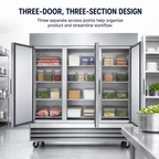 Thumbnail image #4 for Hurakan 81-Inch 3-Door Reach-In Freezer, 72 Cu. Ft., Stainless Steel Interior & Exterior