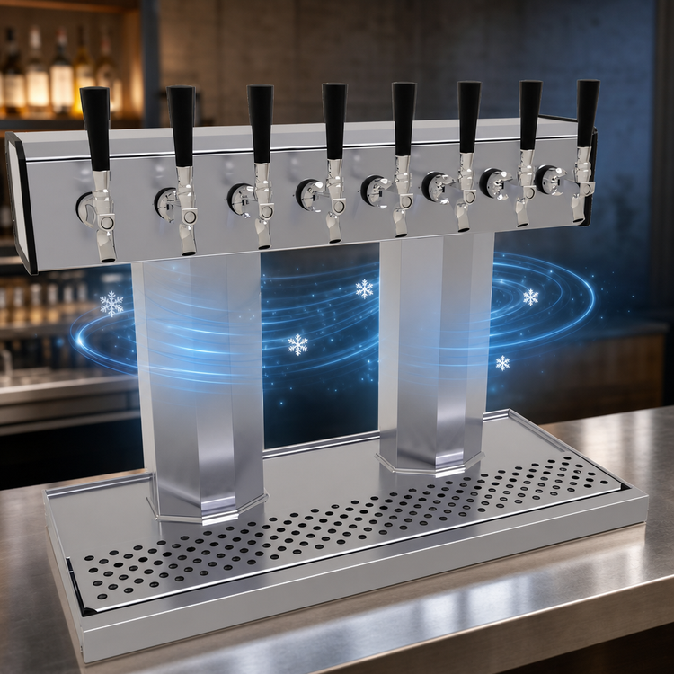 Product image #4 for Glastender Countertop Tee Draft Dispensing Tower, 8-Faucet, Glycol-Cooled, Stainless Steel
