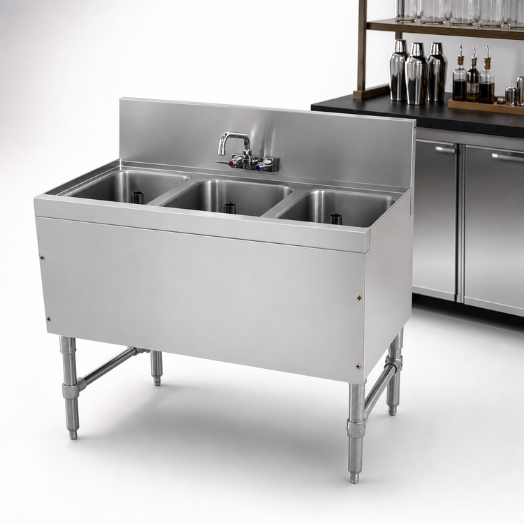 Product image #4 for Advance Tabco Prestige Supreme 3-Compartment Underbar Sink Unit with Splash-Mount Faucet