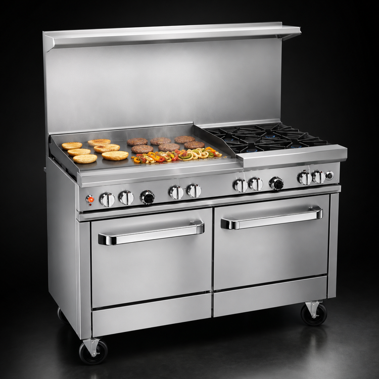Product image #4 for Southbend Ultimate 48-Inch Gas Restaurant Range with 2 Open Burners, 36-Inch Griddle, Convection Oven and Cabinet Base