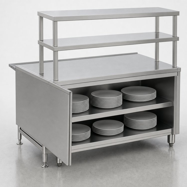 Product image #4 for Randell Modular Chef Service Counter Center Section, 50-1/2 Inch, Plate Storage Cabinet, Double Overshelf, Left Wing Wall