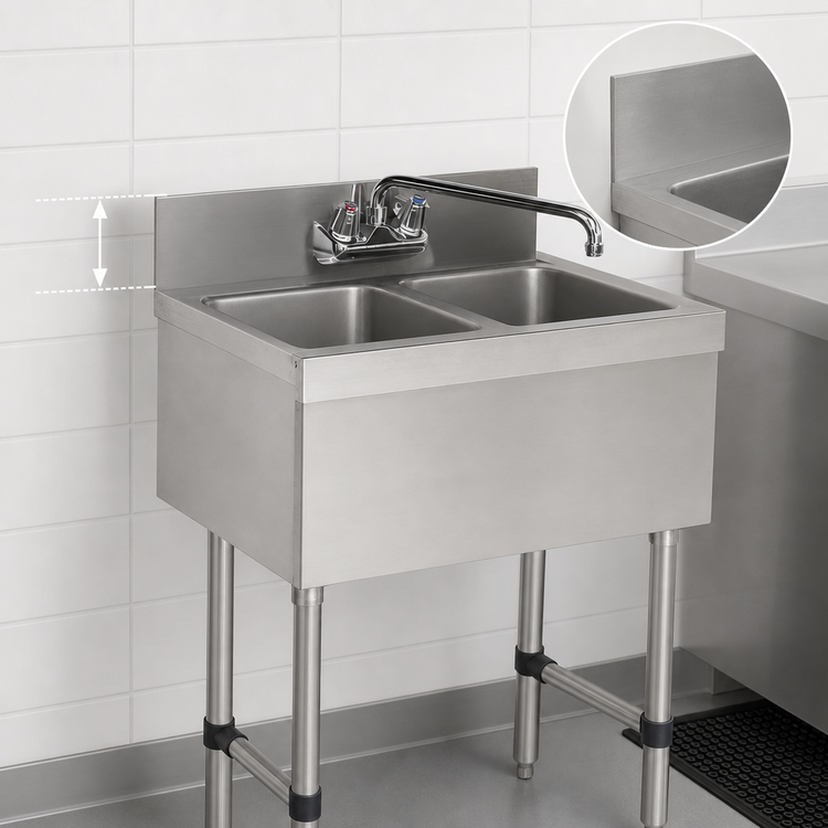 Product image #4 for Advance Tabco Special Value Series 24-Inch Wide 2-Compartment Stainless Steel Bar Sink with Splash-Mounted Faucet and 4-Inch Backsplash
