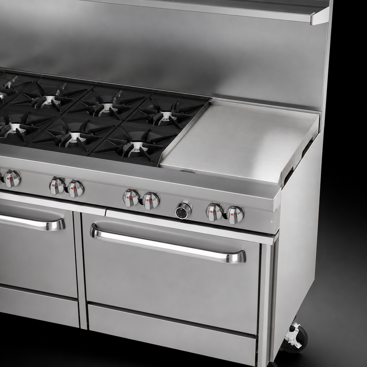 Product image #4 for Ultimate 60-Inch Gas Restaurant Range with 6 Open Burners, 24-Inch Griddle, Standard Oven and Convection Oven