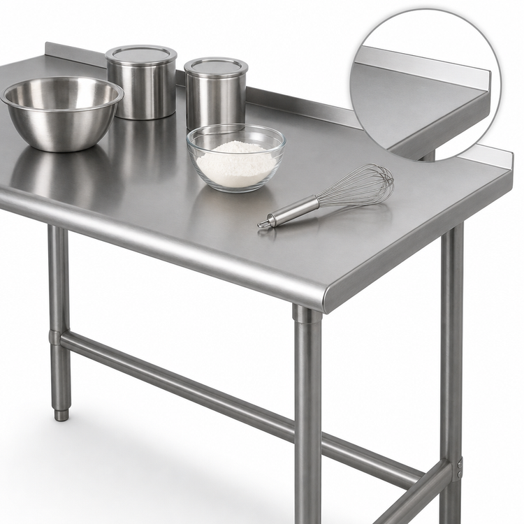 Product image #4 for Advance Tabco 108-Inch x 30-Inch 16-Gauge 304 Stainless Steel Work Table with 1-1/2-Inch Rear Up-Turn, Open Base