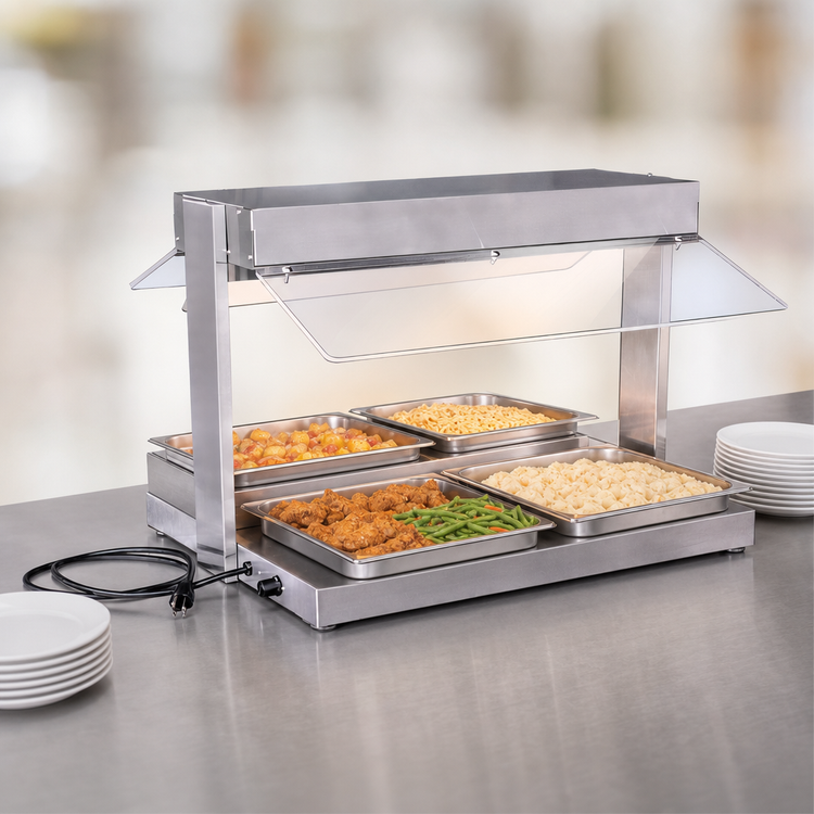 Product image #4 for BK Resources 304 Stainless Steel Heated Base Buffet Warmer with Sneeze Guards and Display Light