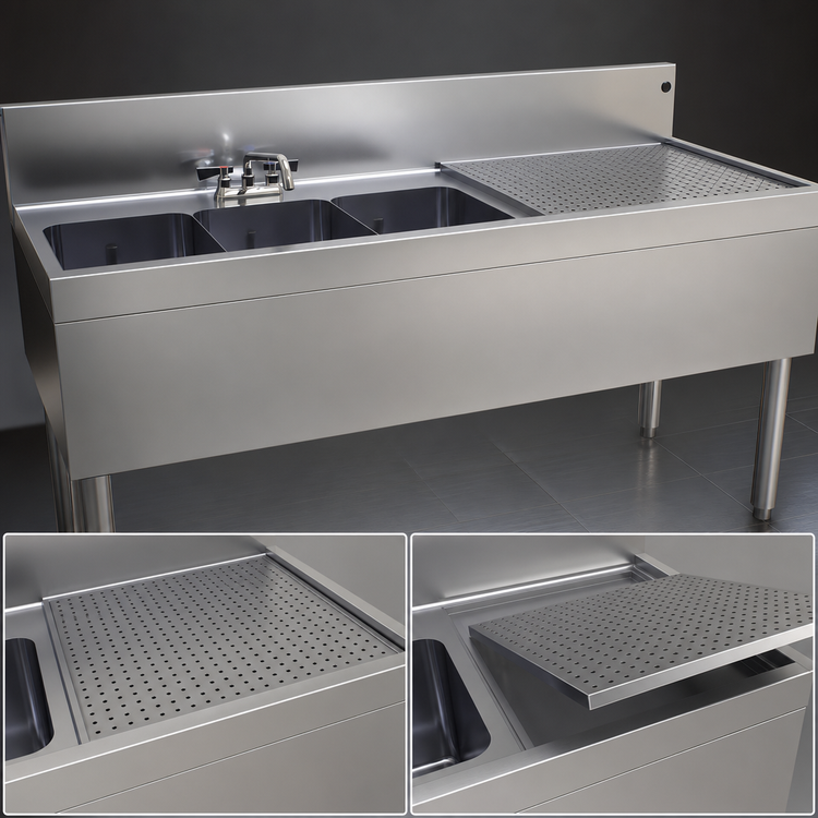 Product image #4 for Glastender Three-Compartment Underbar Sink Unit with Right Drainboard, 60" W x 24" D
