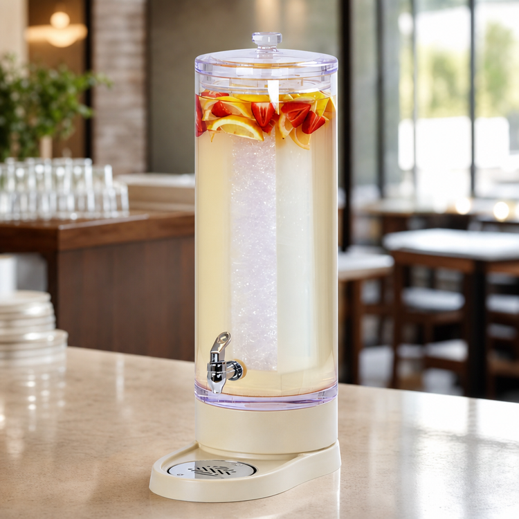 Product image #4 for Cal-Mil Newport Round Acrylic Single Beverage Dispenser with Ice Chamber and Drip Tray, 3 Gallon
