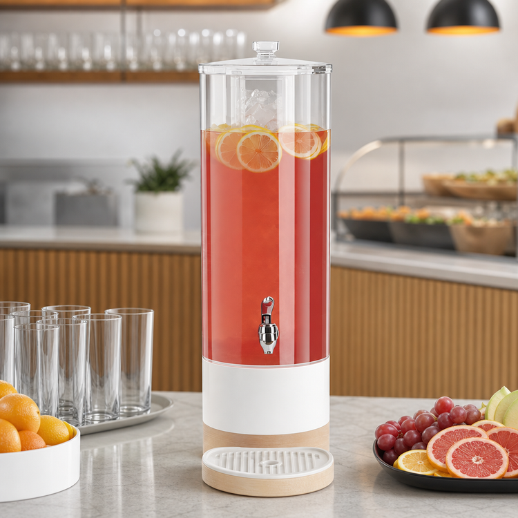 Product image #4 for Cal-Mil Blonde Round 3 Gallon Polycarbonate Beverage Dispenser with Ice Chamber and Drip Tray