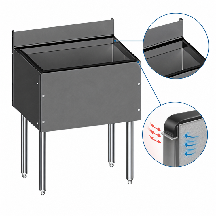 Product image #4 for CHOICE by Glastender 30-Inch Stainless Steel Underbar Ice Bin, 84 lb Capacity