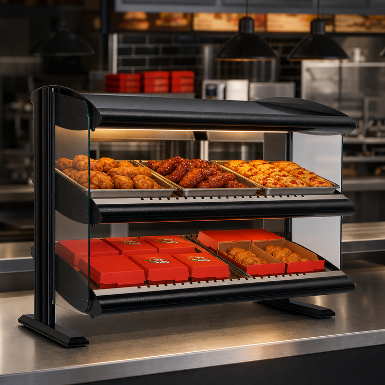 Product image #4 for Hatco HXMS-36D 36-Inch Slanted Heated Countertop Food Merchandiser Warmer with Dual Shelves