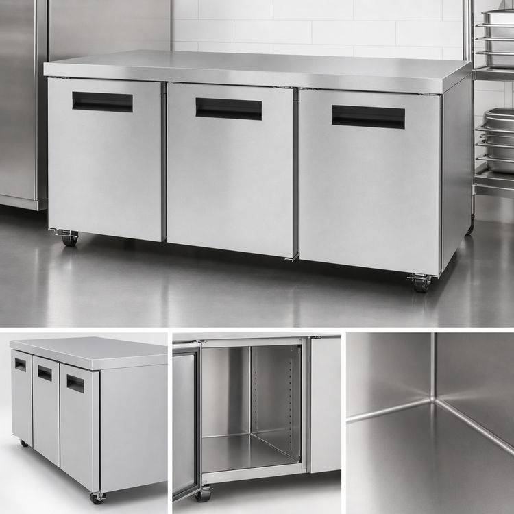 Product image #4 for Hoshizaki Steelheart UR72B Three-Section Undercounter Refrigerator, 72-Inch, Solid Doors, Self-Contained Rear-Mounted