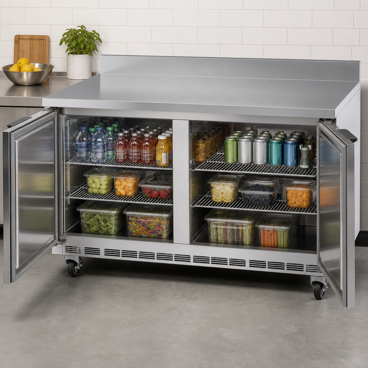 Product image #4 for Beverage-Air WTR60AHC-FIP 60-Inch Two-Section Worktop Refrigerator with Solid Doors and 4-Inch Backsplash
