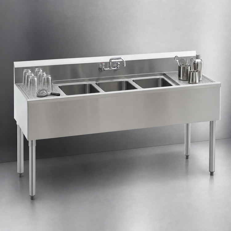 Product image #4 for Eagle Group 1800 Series 72-Inch 4-Compartment Underbar Sink Unit with Drainboards, 304 Stainless Steel