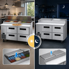 Thumbnail image #4 for Hoshizaki Steelheart PR60B-D4 60-Inch Two-Section Pizza Prep Table with 4 Drawers, 8-Pan Rail and Self-Contained Refrigeration