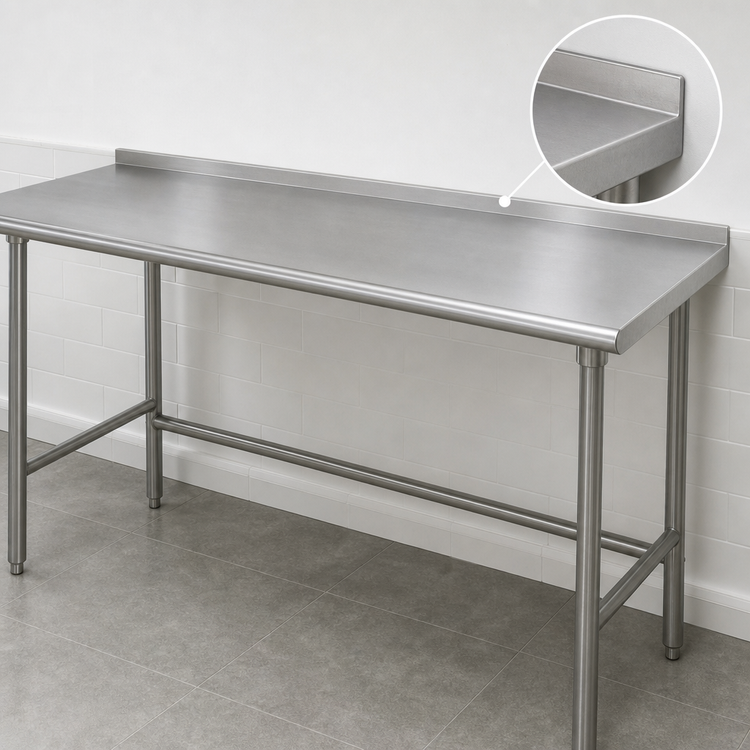 Product image #4 for Advance Tabco 108" x 24" 14-Gauge 304 Stainless Steel Open Base Work Table with 1-1/2" Rear Up-Turn