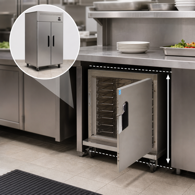 Product image #4 for Mobile Half-Height Insulated Heated Holding Cabinet with Solid Full Doors and Universal Slides, 8-Set Capacity