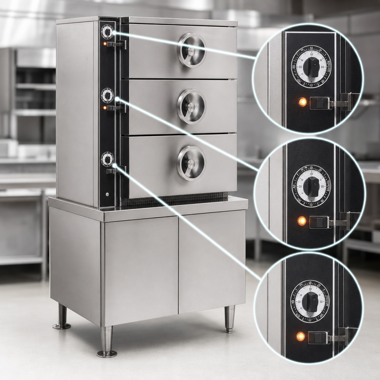 Product image #4 for Crown EC-2 Two Compartment Electric Pressure Steamer with Cabinet Base
