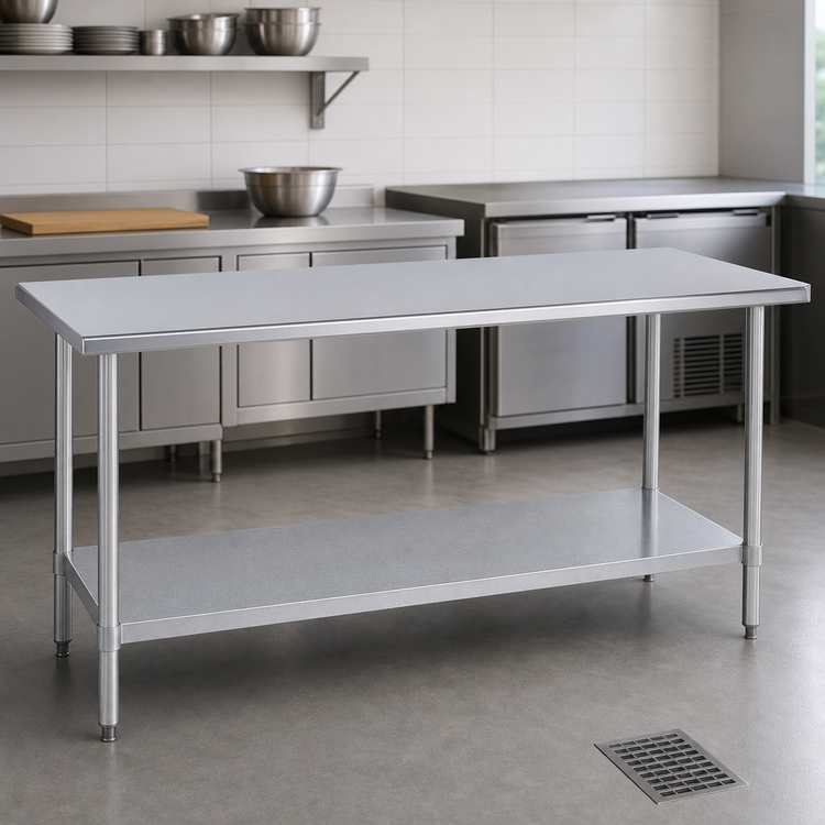 Product image #4 for Duke 108-Inch Stainless Steel Work Table with Galvanized Undershelf and Posts
