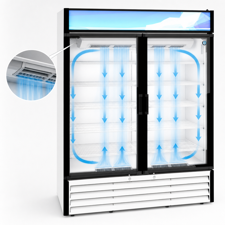 Product image #4 for Hoshizaki RM-49-HC-WHT Two-Section Reach-In Glass Door Refrigerated Merchandiser, White