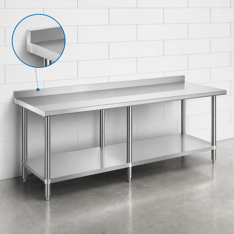 Product image #4 for Steel Works Stainless 84-Inch x 30-Inch Stainless Steel Worktable with 2-Inch Backsplash and Undershelf