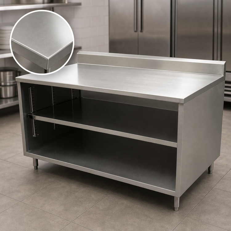 Product image #4 for BK Resources 60 x 30 Inch 304 Stainless Steel Chef Table Cabinet Base with Open Front and 5-Inch Riser