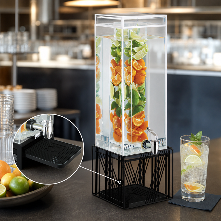 Product image #4 for Portland 3 Gallon Square Acrylic Beverage Dispenser with Infusion Chamber, Drip Tray and Spigot - Black