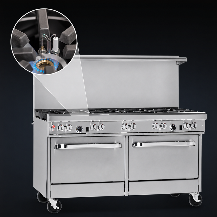 Product image #4 for Southbend Ultimate 60-Inch Gas Restaurant Range with Mixed Burner Top, Two Cabinets, and Hi-Shelf Backriser