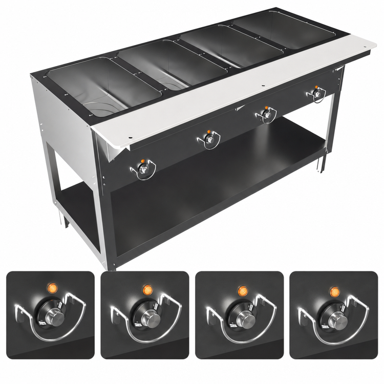 Product image #5 for BK Resources ST-4 Electric 4-Pan Open Well Steam Table with Cutting Board and Undershelf