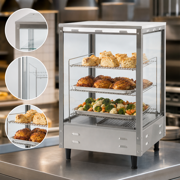 Product image #4 for Nemco Countertop Heated Food Merchandiser, 18-1/2-Inch Square, 3 Shelves, Stainless Steel and Tempered Glass, 120V
