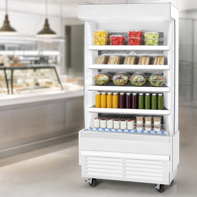 Product image #4 for Everest Refrigeration Vertical Open Display Merchandiser, 37-1/4 Inch Wide, 12.8 Cu. Ft., Self-Contained Bottom-Mount Refrigeration, White