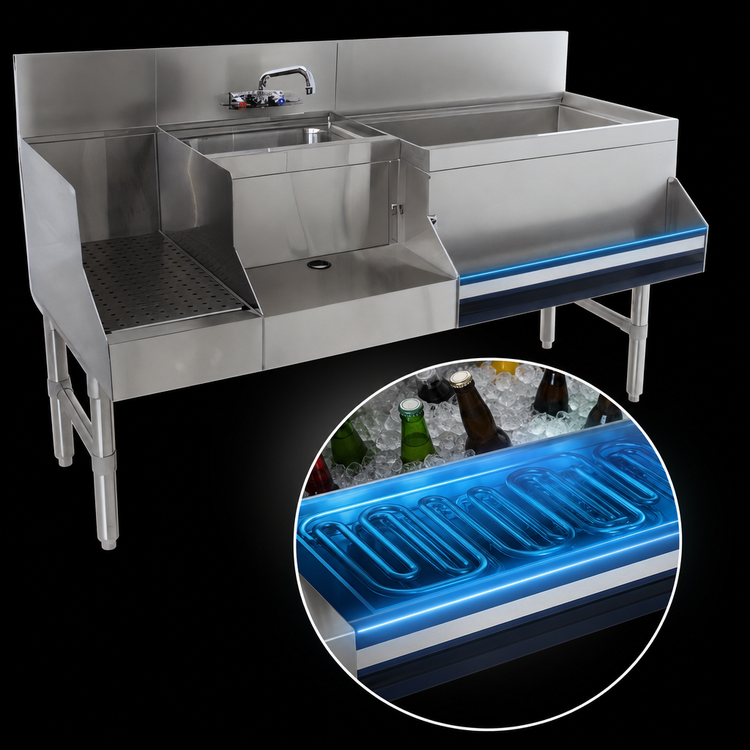 Product image #4 for Advance Tabco Prestige Uni-Serv 48-Inch Stainless Steel Speed Bar with Left Ice Bin, 10-Circuit Cold Plate, Dump Sink, and Blender Recess