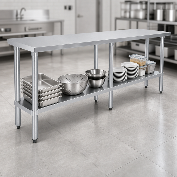 Product image #4 for Sapphire 84-Inch Underbar Stainless Steel Flat Top Worktable with Galvanized Legs and Undershelf